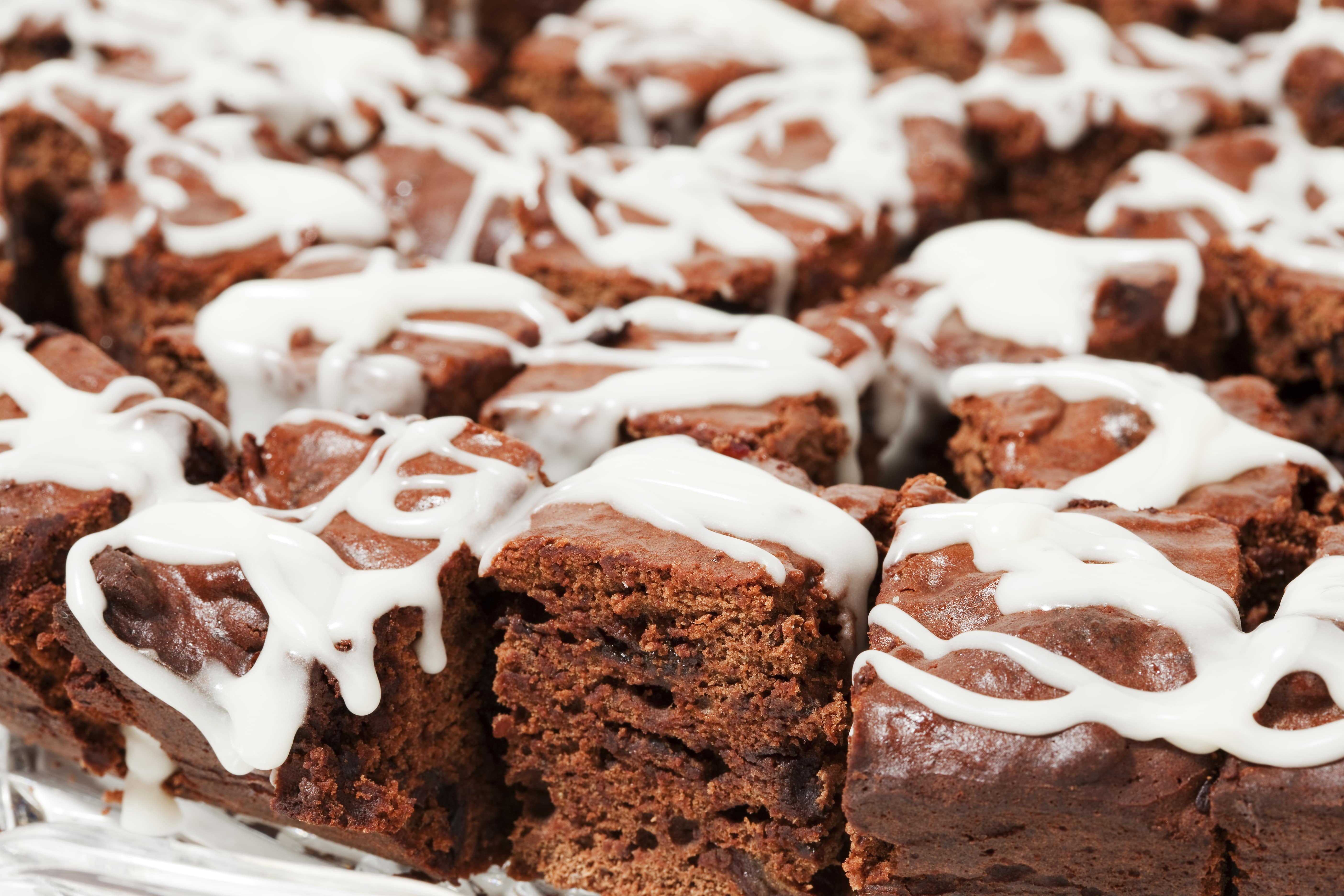 Chocolate brownies drizzled with icing
