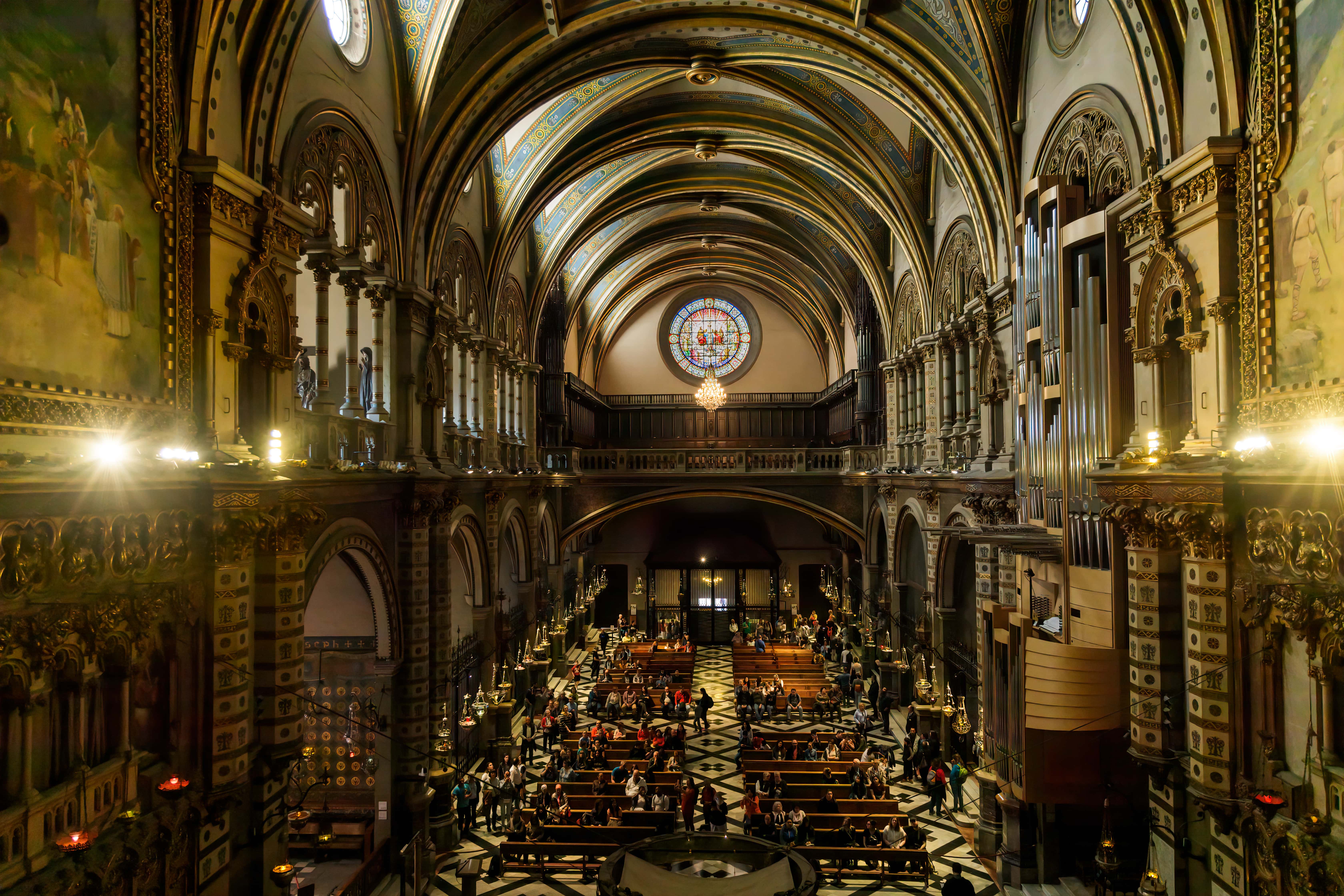 Interior of the Basilica of Our Lady of Montserrat in Montserrat, Spain
