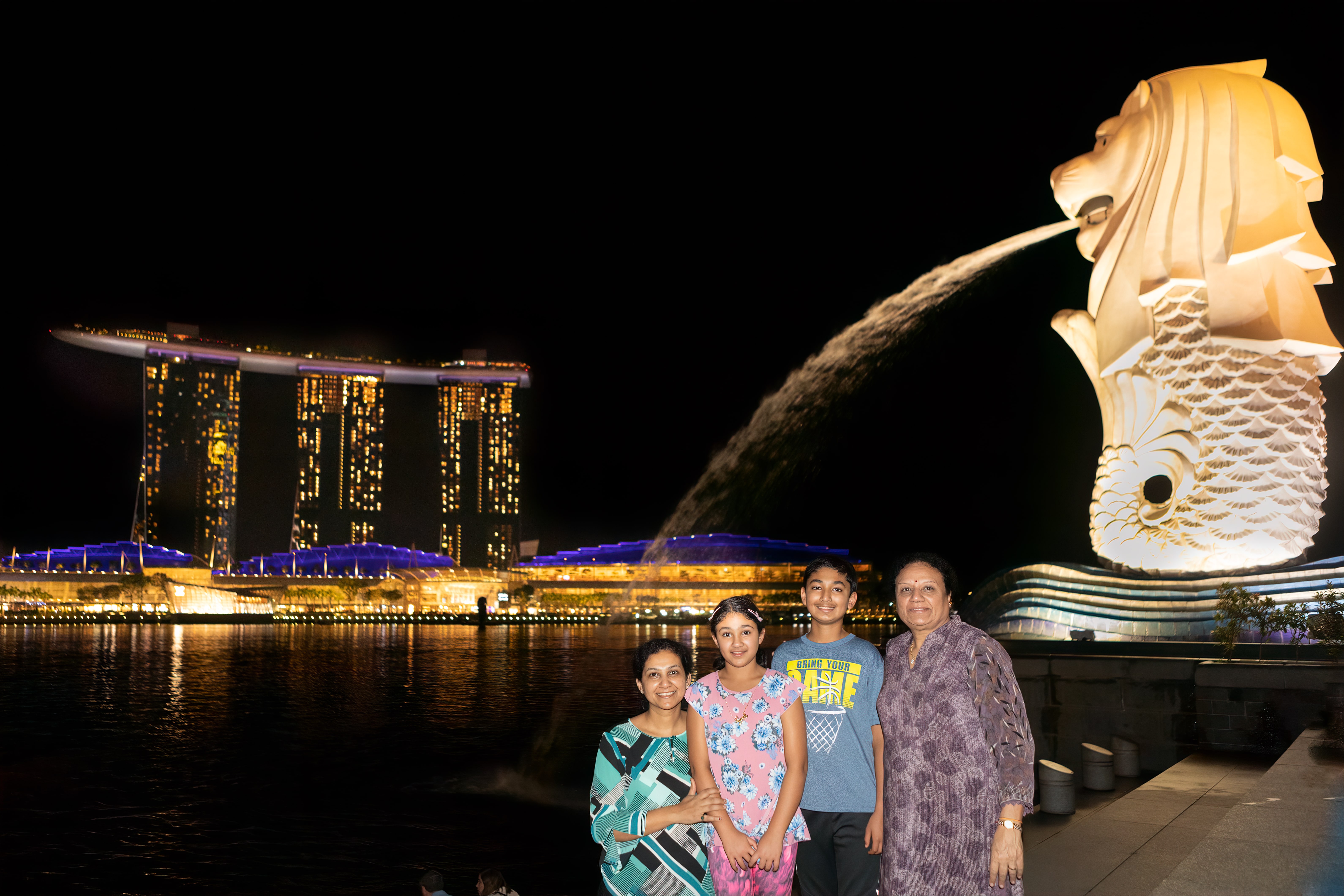 Family in front of Marina Bay Sands in Singapore